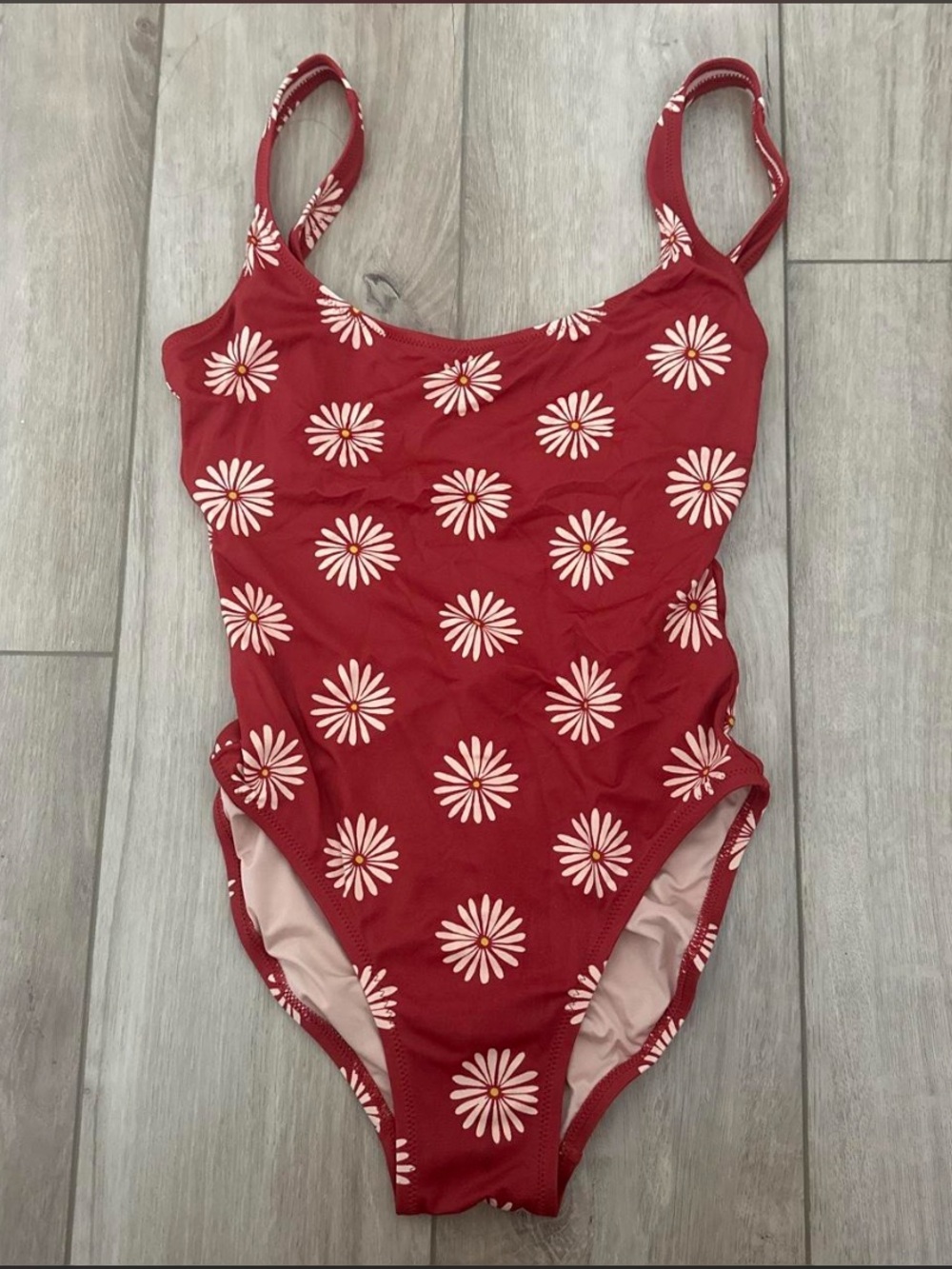 madewell red floral one piece swim suit